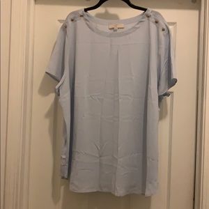 NWT Loft Shortsleeved Blue Blouse w/button detail